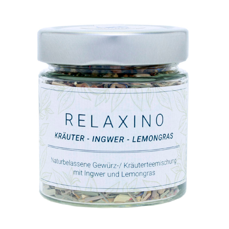 difiore relaxino bio kraeutertee mit ingwer und lemongras im glas