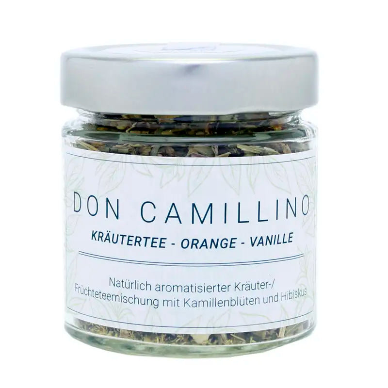 bio kraeutertee mit orange und vanille im probierglas