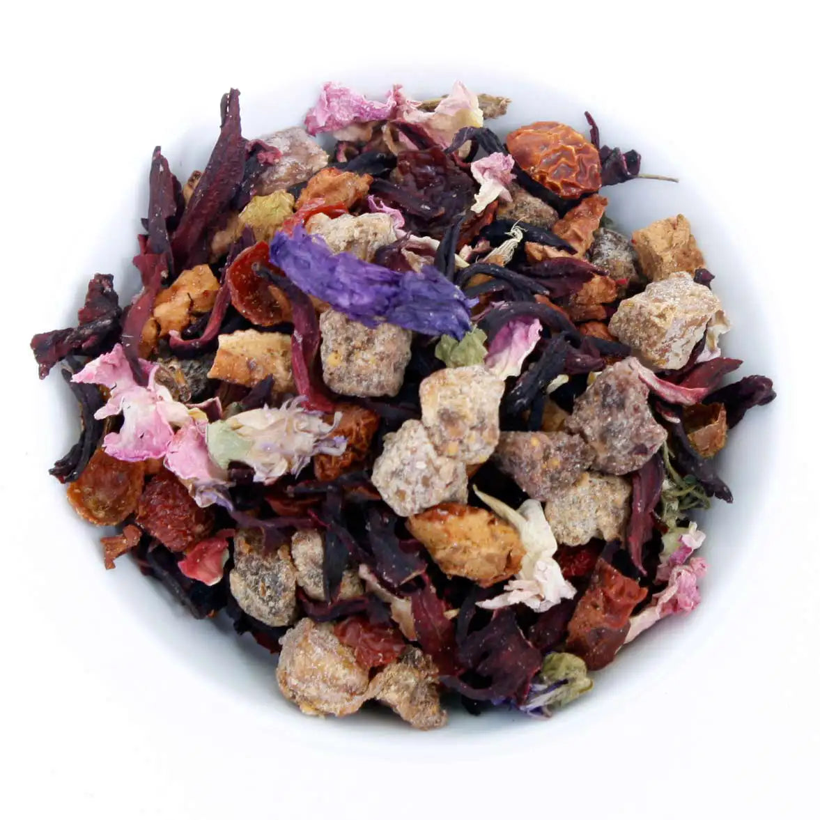 fruechtetee mit feige hibiskus bio mit feinen blüten
