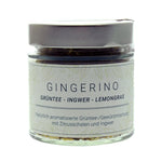 gingerino gruener tee mit inwer und lemongras aus biologischem anbau im glas