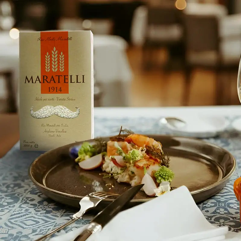 Risotto Maratelli reis mit servierbeispiel auf dem teller