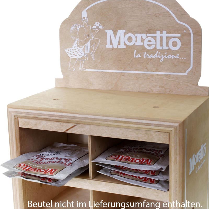holzdisplay moretto cioccolato, für sechs sorten italienischer trinkschokolade