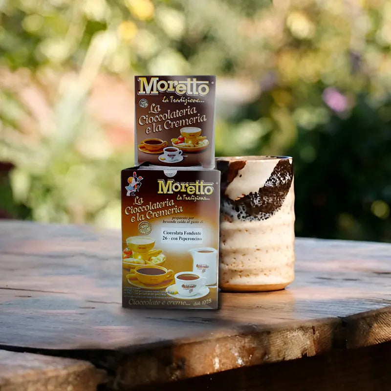 moretto trinkschokolade mit feiner chillinote aus italien 