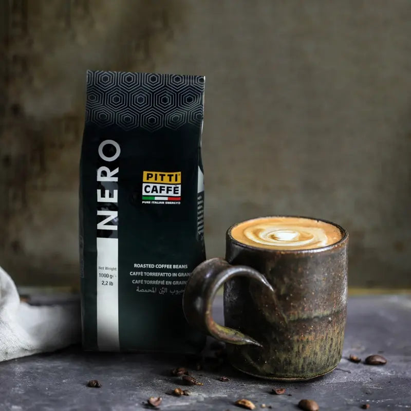 espressobohnen pitti nero mit feinensten espressobohnen. hergestellt in italien von pitti caffe