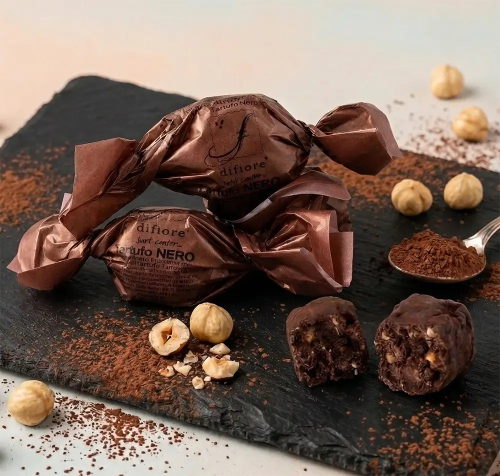 italienische trüffelpralinen aus dem piemont mit kakao und haselnüssen