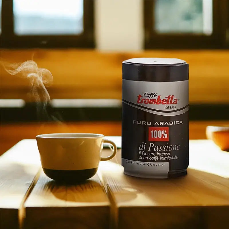 feinster arabica espresso gemahlen in der dose mit besten trombetta caffe aus italien