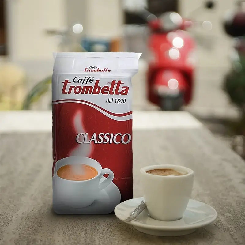 caffe trombetta classico gemahlen für die mokakanne oder french press vom feinsten. italienische röstung aus rom