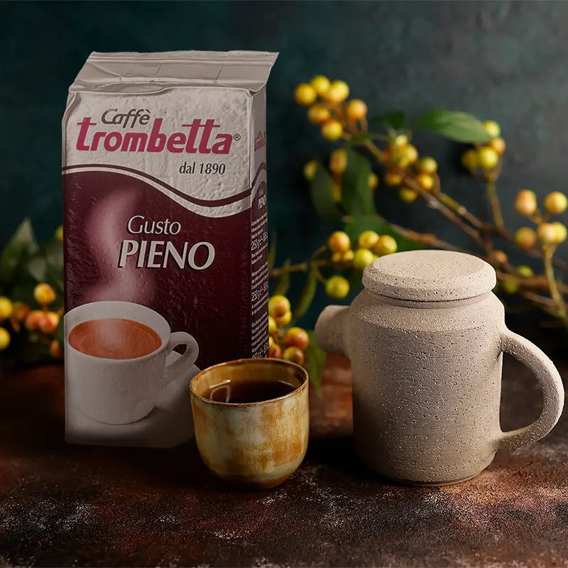 gemahlener espresso gusto pieno für siebträger und mokakannen. kräftiger kaffee aus italien