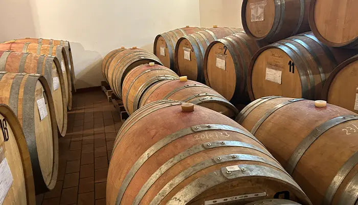 vigna petrussa rotweinfässer in der kantine in friaul italien